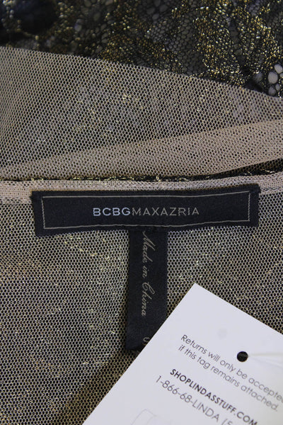 BCBGMAXAZRIA Womens Metallic Floral Lace V-Neck Tank Top Blouse Gold Size S