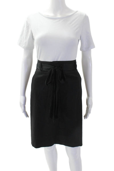Theory Womens Textured Lined Tie Front Sleek Midi Dress Skirt Black Size M