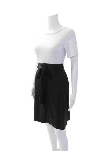 Theory Womens Textured Lined Tie Front Sleek Midi Dress Skirt Black Size M