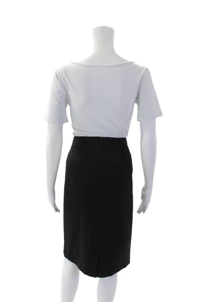 Theory Womens Wool Zip Slit Lined Pleated Pencil Skirt Black Size 08