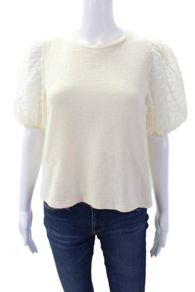 Maeve Anthropologie Womens Short Sleeve Round Neck Blouse Cream Size S