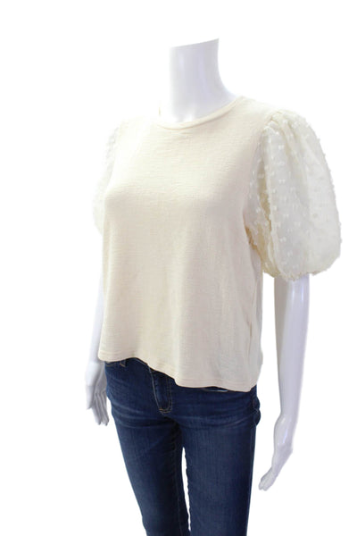 Maeve Anthropologie Womens Short Sleeve Round Neck Blouse Cream Size S