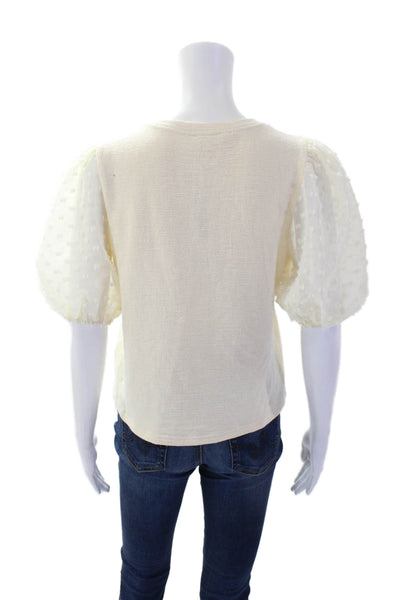 Maeve Anthropologie Womens Short Sleeve Round Neck Blouse Cream Size S