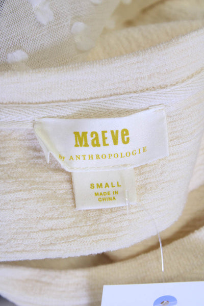 Maeve Anthropologie Womens Short Sleeve Round Neck Blouse Cream Size S