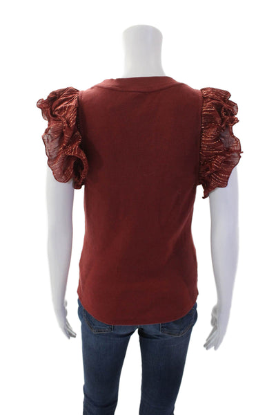 Anthropologie Womens Cotton Sleeveless Ruffled Knit Blouse Red Size M