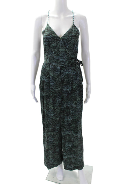 Scotch & Soda Womens V Neck Tie Waist Wide Leg Jumpsuit Green Size 34