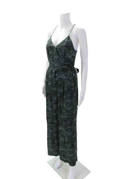 Scotch & Soda Womens V Neck Tie Waist Wide Leg Jumpsuit Green Size 34
