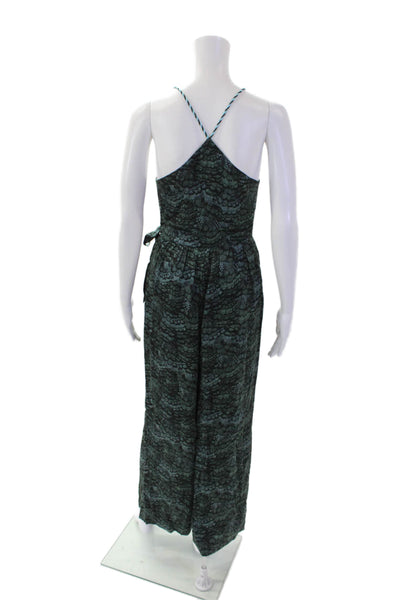 Scotch & Soda Womens V Neck Tie Waist Wide Leg Jumpsuit Green Size 34