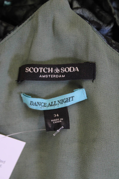 Scotch & Soda Womens V Neck Tie Waist Wide Leg Jumpsuit Green Size 34