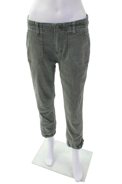 Paige Womens Zipper Fly Mid Rise Zip Ankle Cropped Pants Green Cotton Size 28