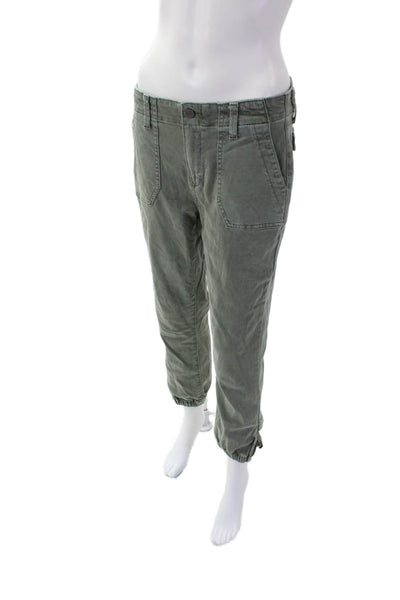 Paige Womens Zipper Fly Mid Rise Zip Ankle Cropped Pants Green Cotton Size 28