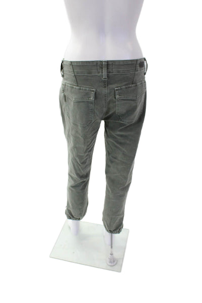 Paige Womens Zipper Fly Mid Rise Zip Ankle Cropped Pants Green Cotton Size 28