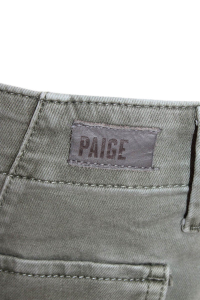 Paige Womens Zipper Fly Mid Rise Zip Ankle Cropped Pants Green Cotton Size 28