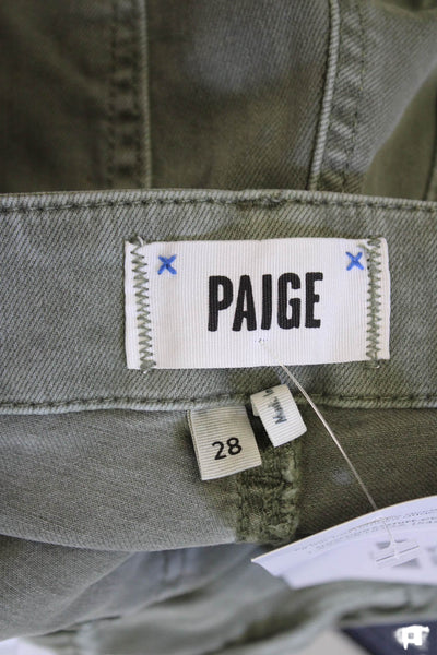 Paige Womens Zipper Fly Mid Rise Zip Ankle Cropped Pants Green Cotton Size 28