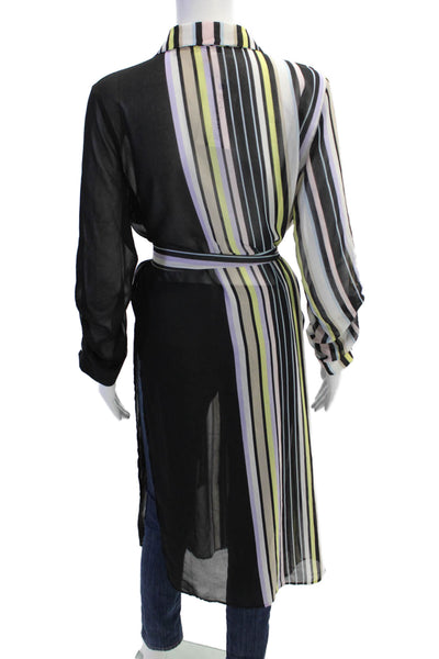 Calvin Klein Womens Textured Long Sleeve Button Stripe Blouse Black Size M