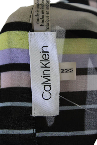 Calvin Klein Womens Textured Long Sleeve Button Stripe Blouse Black Size M