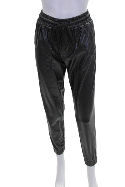 BLANKNYC Womens Faux Leather High Rise Drawstring Jogger Pants Black Size 24