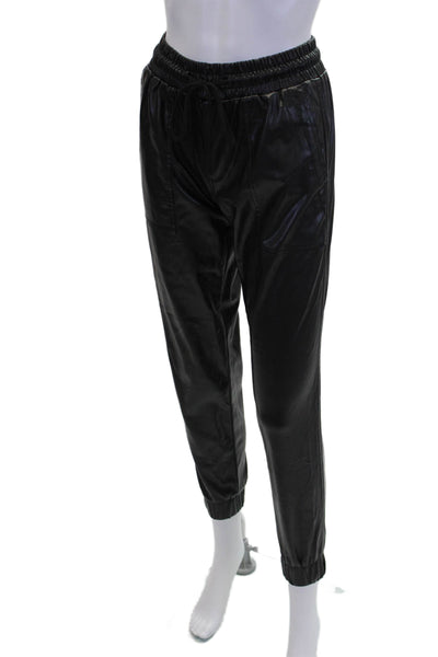 BLANKNYC Womens Faux Leather High Rise Drawstring Jogger Pants Black Size 24
