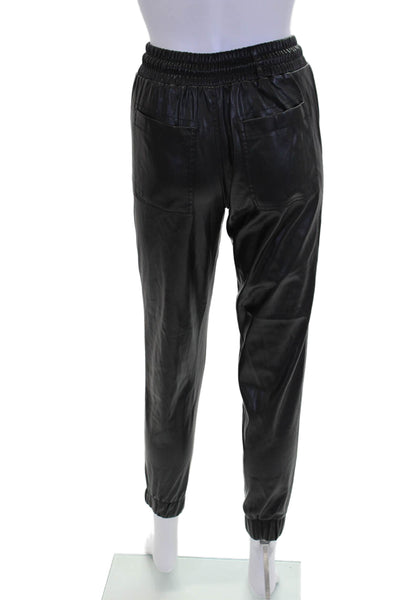 BLANKNYC Womens Faux Leather High Rise Drawstring Jogger Pants Black Size 24