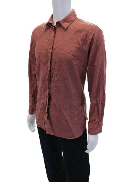 Theory Mens Button Front Long Sleeve Collared Linen Shirt Brown Size Medium
