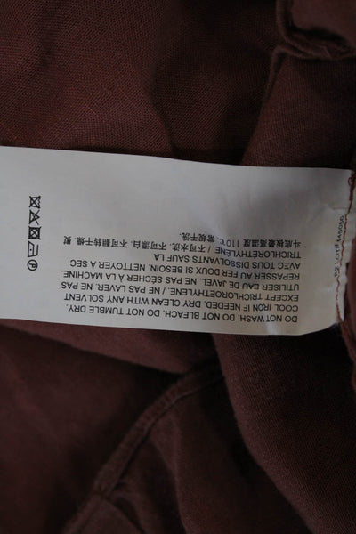 Theory Mens Button Front Long Sleeve Collared Linen Shirt Brown Size Medium