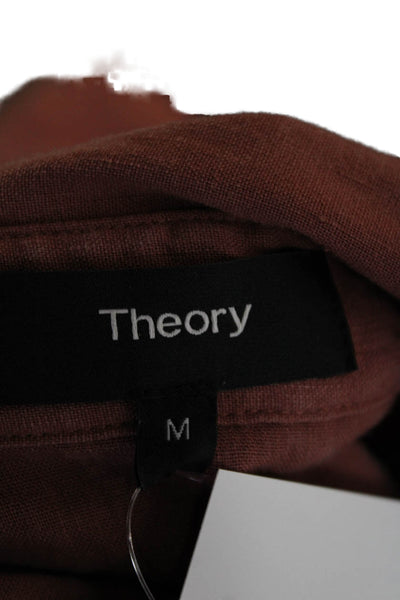 Theory Mens Button Front Long Sleeve Collared Linen Shirt Brown Size Medium