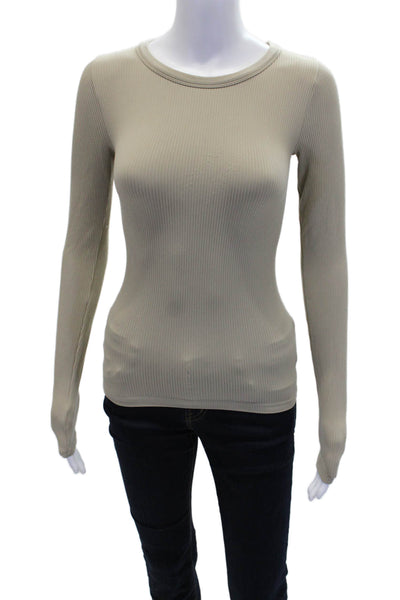 Sunday Best Womens Ribbed Crew Neck Long Sleeve Basic Top Brown Size XS