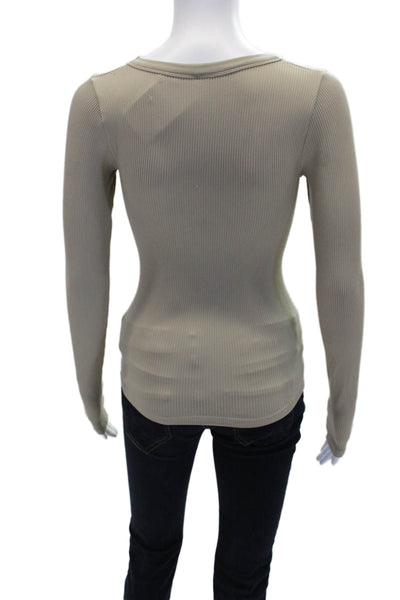 Sunday Best Womens Ribbed Crew Neck Long Sleeve Basic Top Brown Size XS