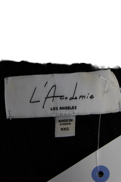 L'Academie Womens Ribbed Crew Neck Puff Sleeve Sweater Top Black Size XXS