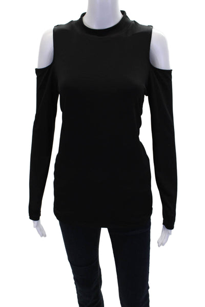 Halston Womens High Neck Cold Shoulder Long Sleeve Blouse Top Black Size Medium