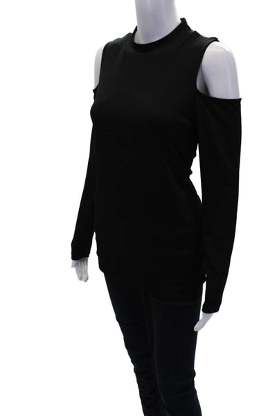 Halston Womens High Neck Cold Shoulder Long Sleeve Blouse Top Black Size Medium