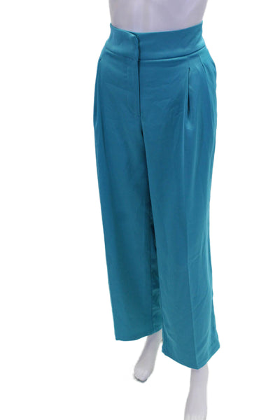 House of Harlow 1960 Womens High Rise Pleated Straight Leg Pants Blue Size 8