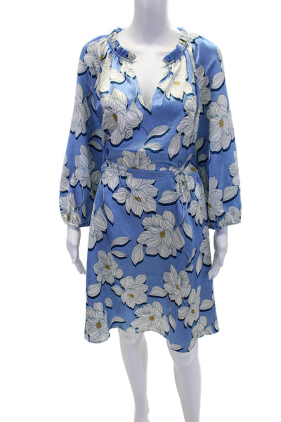 Draper James Womens Floral Ruffle V-Neck Short Sleeve Shift Dress Blue Size 2X