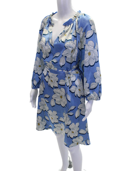 Draper James Womens Floral Ruffle V-Neck Short Sleeve Shift Dress Blue Size 2X