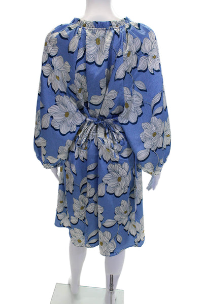Draper James Womens Floral Ruffle V-Neck Short Sleeve Shift Dress Blue Size 2X