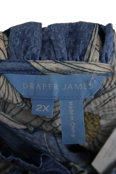 Draper James Womens Floral Ruffle V-Neck Short Sleeve Shift Dress Blue Size 2X