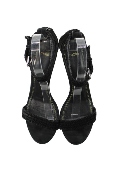 Maje Womens Suede Leather Ankle Strap Heels Sandals Shoes Black Size 10