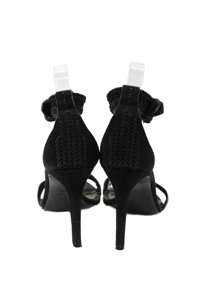 Maje Womens Suede Leather Ankle Strap Heels Sandals Shoes Black Size 10