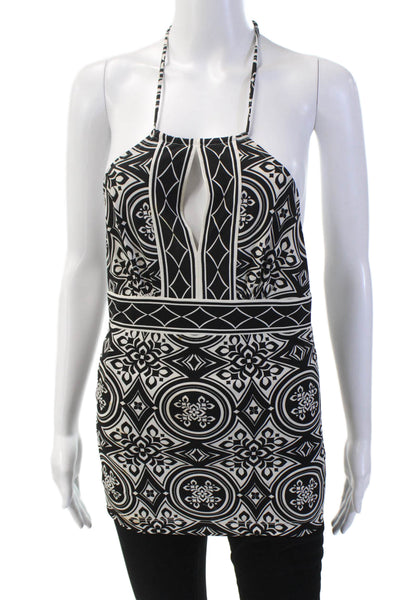 BCBGMAXAZRIA Womens Floral Keyhole Halter Neck Blouse Blakc Size XXS