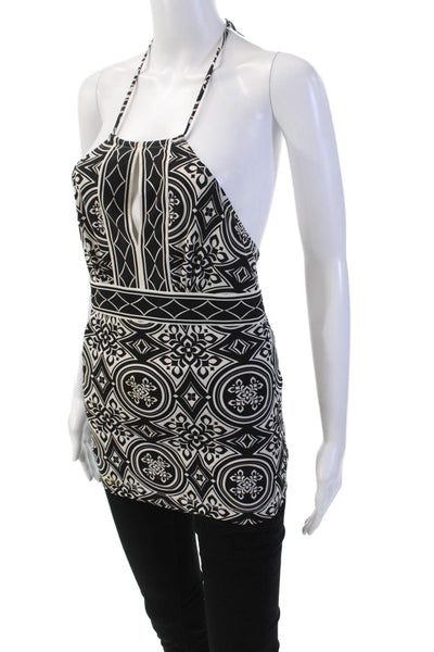 BCBGMAXAZRIA Womens Floral Keyhole Halter Neck Blouse Blakc Size XXS