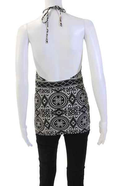 BCBGMAXAZRIA Womens Floral Keyhole Halter Neck Blouse Blakc Size XXS