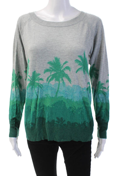 Joie Womens Long Sleeve palm Tree Print Graphic Knit Top Gray Size XS
