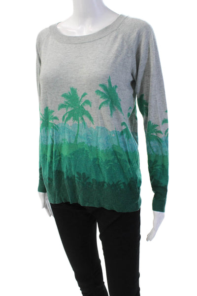 Joie Womens Long Sleeve palm Tree Print Graphic Knit Top Gray Size XS