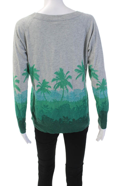 Joie Womens Long Sleeve palm Tree Print Graphic Knit Top Gray Size XS