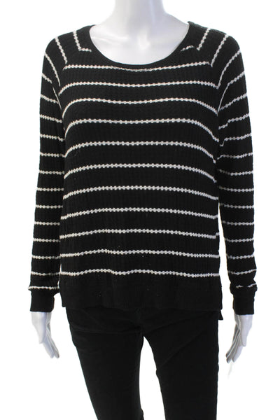 Velvet by Graham & Spencer Womens Long Sleeve Striped Knit Top Black Size P