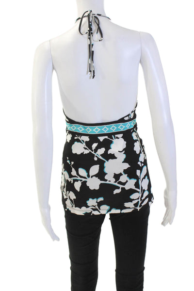 BCBGMAXAZRIA Womens Keyhole Halter Neck Floral Blouse Black Size XXS