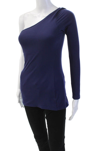 Susana Monaco Womens Long Sleeve One Shoulder Top Blue Size XS