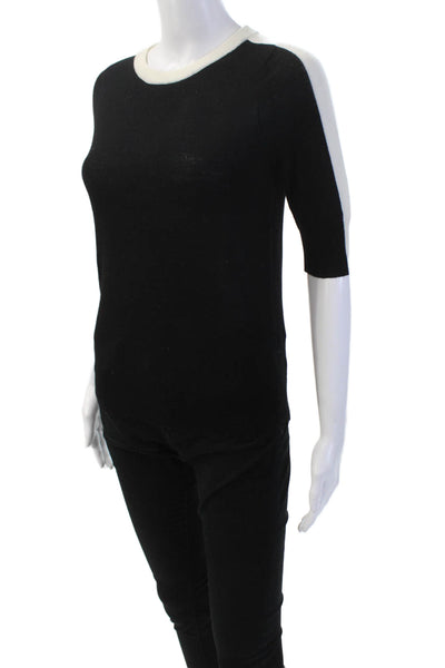 ALC Womens Merino Wool Short Sleeve Contrast Trim Knit Top Black Size XS