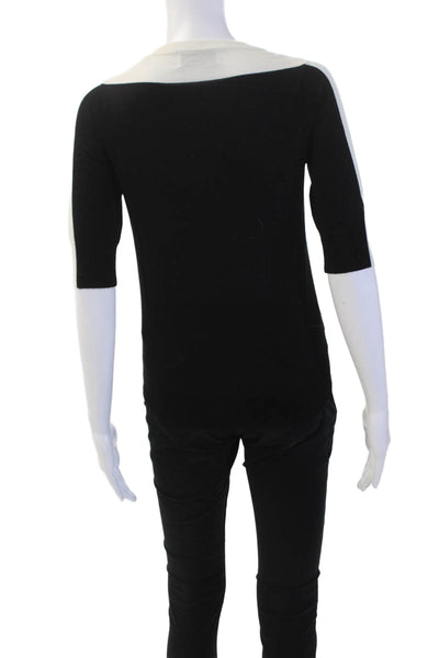 ALC Womens Merino Wool Short Sleeve Contrast Trim Knit Top Black Size XS