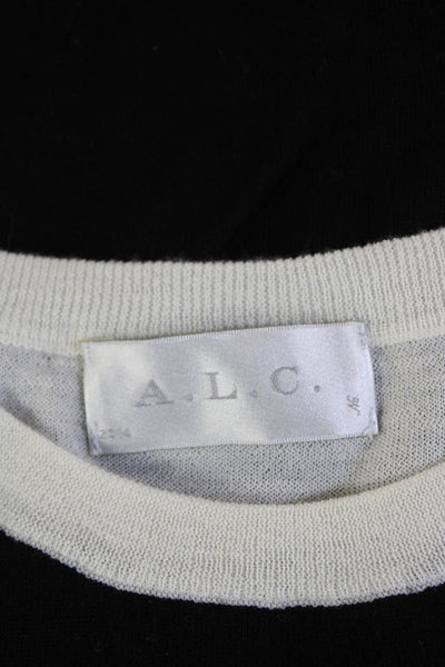 ALC Womens Merino Wool Short Sleeve Contrast Trim Knit Top Black Size XS
